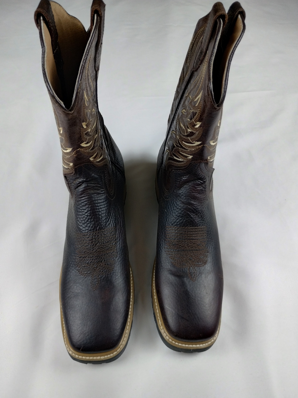 Quincy Boots Mens Leather Work Boots Wide Square Rodeo Toe Brown Size 12